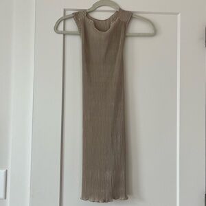 Sleeveless cross neck Ribbed Dress in Tan